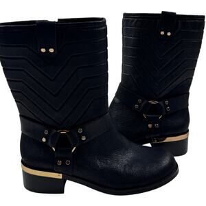 Vince Camuto Wadima Black Quilted Chic Moto Biker Boots Women's Size 7.5